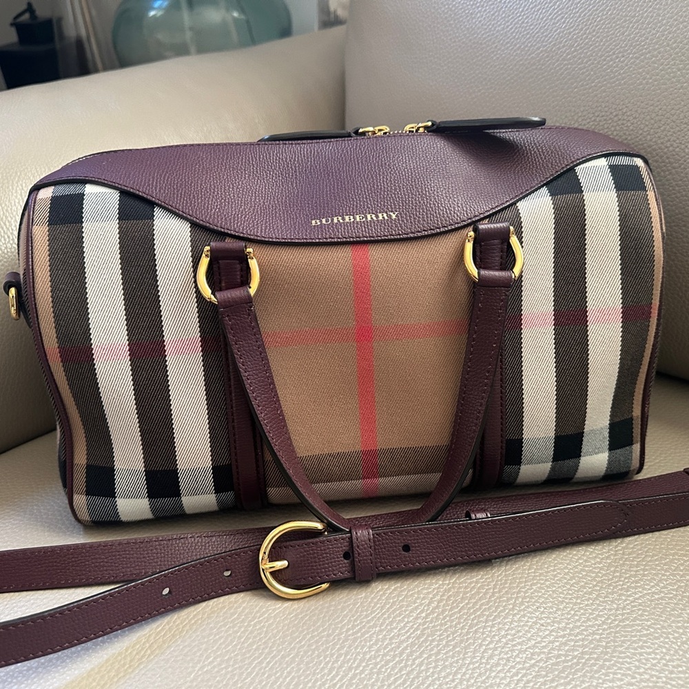 Burberry haymarket biston satchel shoulder handbag